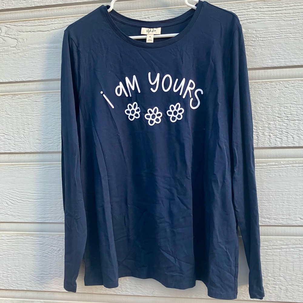 Navy Blue 'I Am Yours' Long Sleeve Top Style & Co XL